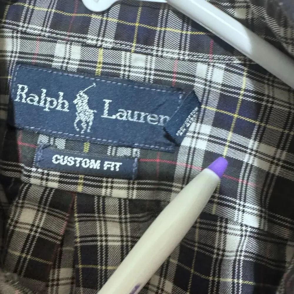 Polo Ralph Lauren Shirt Mens XL Custom Fit Button Up Long Sleeve Navy Blue Plaid